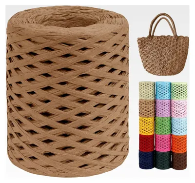Produktbild von Raffia Garn zum Häkeln von Taschen, 3mm x 200m Flach Papierdraht Bast Band Natur