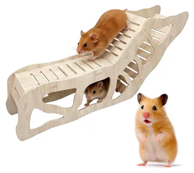 Produktbild von Vielseitiges Hamsterversteck und Erkundungstunnel aus Holz mit Kletterleiter für kleine Haustiere