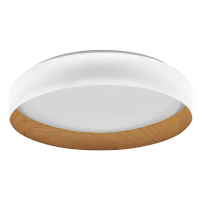 Produktbild von LEDVANCE ORBIS Livia LED-Deckenleuchte mit Metallring, weiß/Holzdekor, 36W, 2000lm, 3000K, 520mm, 830 freundliches Warmweiß, durch Klicken in 3-Stufen dimmbar, IP20, Schrauben/Dübel inklusive
