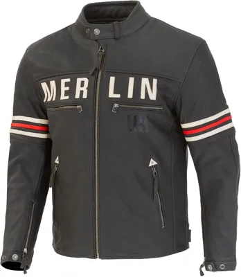Image de Veste de moto en cuir perforé Merlin Revival D3O, noir vintage, taille 38