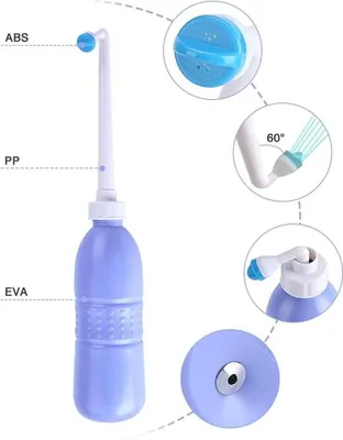 A portable bidet sprayer with multiple close-up views highlighting its features and materials.
