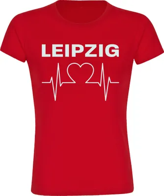 Produktbild von multifanshop Damen T-Shirt - Leipzig - Herzschlag, rot, Größe XL