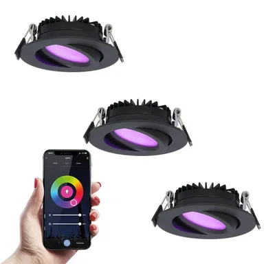 Produktbild von hoftronic smart LED Einbaustrahler 3x 6W 480lm IP44 Schwarz RGBWW