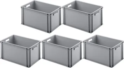 Produktbild von SparSet 5x Eurobehälter mit offenem Griff | HxBxT 32x40x60cm | 56 Liter | Grau | Eurobox, Transportbox, Transportbehälter, Stapelbehälter