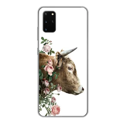 Produktbild von MuchoWow® Handyhülle Schutzhülle Hülle für Samsung Galaxy S20 Plus Schottischer Highlander - Kuh - Blumen Silikon Softcase Handy Hülle - Hartschale