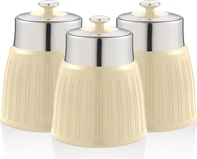 Produktbild von SWAN SWKA1024CN Retro Set 3 Aufbewahrungsdose 1,2 L Luftdicht, Gewürze Tee Kaffee Vintage Design Creme