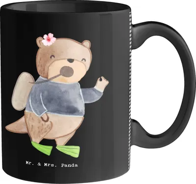 Produktbild von Mr. & Mrs. Panda haferl Taucherin Herz - Schwarz - Geschenk, Kaffeetasse, Tasse, bedruckt, Kaffeebecher, Teetasse, Becher