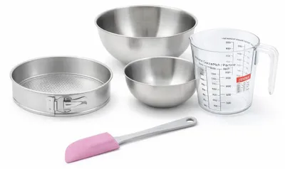 Image de Set de 5 ustensiles de pâtisserie moule à gâteaux bol spatule pâtisserie et verre doseur Zenker Silver