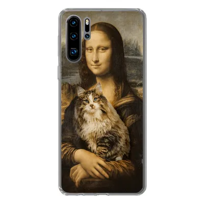 Produktbild von MuchoWow® Handyhülle Schutzhülle Hülle für Huawei P30 Pro Mona Lisa - Katze - Leonardo da Vinci - Vintage - Kunstwerk - Alte Meister - Gemälde Silikon Softcase Handy Hülle - Schutzdeckel