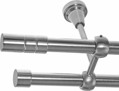 Produktbild von Gardinenstange Set Edelstahl Look Metall Ø 19mm zur Deckenbefestigung 2-lauf Zylinder, Länge wählbar D28 E64 E61