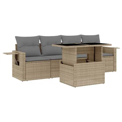Produktbild von vidaXL 5-tlg. Garten-Sofagarnitur mit Kissen Beige Poly Rattan