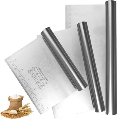 Productafbeelding van Deegschraper Set - Taartspatel Pizza Mes - Bakken Deeg Snijden - Met Maatverdeling - 15 20 25 cm - Zilverkleurig