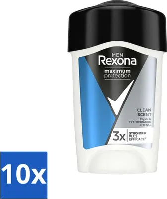 Image de Rexona Men - Déodorant stick - Protection maximale Parfum propre - Anti-transpirant - 45 ml - Pack avantage - 10 pièces