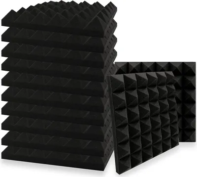 Immagine prodotto di Elementi piramidali acustici pannelli fonoassorbenti - 12 pezzi neri 30 cm x 30 cm x 5 cm