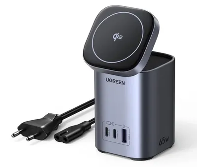 Image de Chargeur UGREEN X555 4 en 1 65W Sans Fil + USB-A + 2x USB-C Gris
