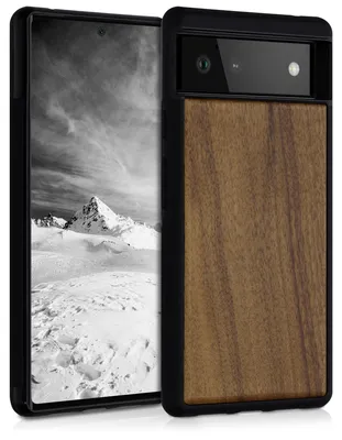 Produktbild von kwmobile Handyhülle für Google Pixel 6 Hülle Holz - Case mit TPU Bumper - Stoßfestes Hardcase - Schutzhülle Cover in Dunkelbraun