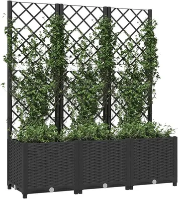 Produktbild von Pflanzkübel mit Spalier Gartenspalier Frost- und UV-beständig Rankgitter Rankhilfe Pflanzkasten Blumenkübel Hochbeet Blumenkasten Schwarz 120x40x136 cm Polypropylen