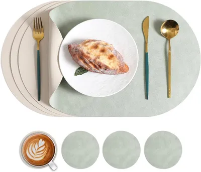 Produktbild von Abwaschbare Tischsets und Untersetzer im 4er Set, hitzebeständig und rutschfest, in Grün und Beige