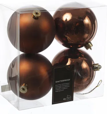 Christbaumkugeln - Weihnachtsbaumkugeln - bruchfest - D: 10cm - glänzend/matt - braun - 4er Set