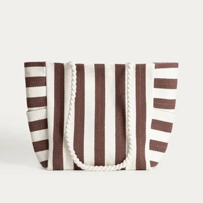 Produktbild von HOMLA RAYAS Strandtasche in Schokolade und beige gestreift 34x52x18 cm