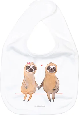 Produktbild von Mr. & Mrs. Panda Schlabberlatz Faultier Pärchen - Weiß - Geschenk, Kinderlätzchen, Lätzchen, Verliebt, Für Babys, Sabberlätzchen, Liebe, Babylätzchen