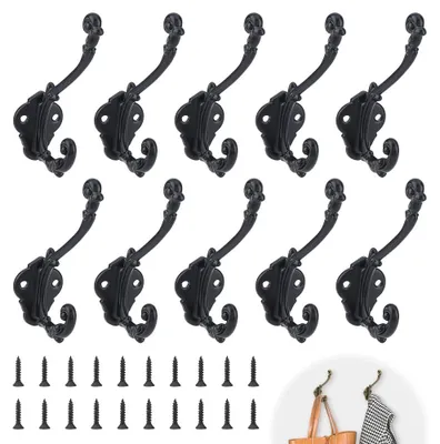 Wandhaken-Set 10er, Gusseisen, Vintage, schwarz, 9,7 cm