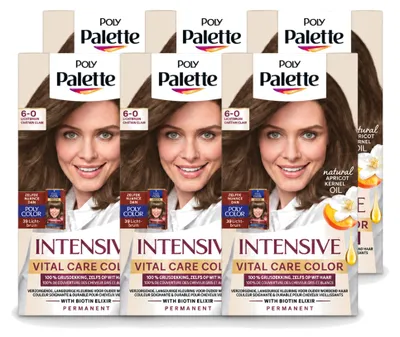 Imagen del producto de 6 tintes para el cabello Poly Palette Vital Care - tono 6-0 (rubio claro) - 115 ml - paquete económico - 6 unidades