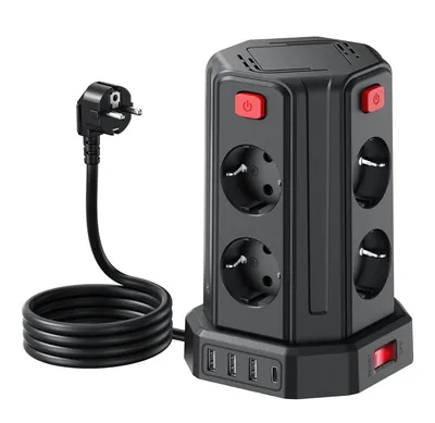 Produktbild von Steckdosenleiste mit 4 USB-Anschlüssen - 8-fach Steckdosenleiste - Überspannungsschutz - Steckdosenleiste mit Schalter - 2 Meter Verlängerungskabel