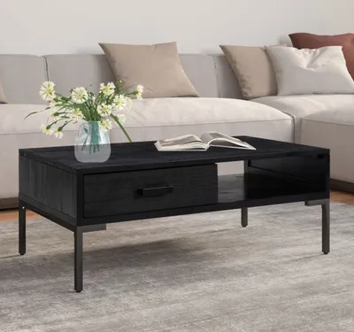 Obrázok produktu pre The Living Store konferenčný stolík čierny 90x50x35 cm z masívneho borovicového dreva