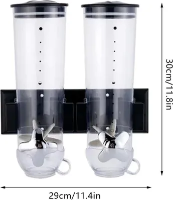 Immagine prodotto di Distributore di cereali - Distributore doppio a parete per prodotti secchi - Due contenitori - Controllo delle porzioni - Per muesli, frutta secca, chicchi di caffè - Plastica - Nero