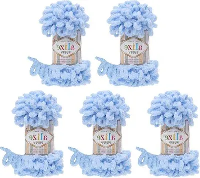 Image de 5 x 100 g de laine Puffy bleu clair