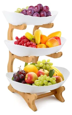 Obrázok produktu pre Omgoods – Trojposchodový ovocný kôš z bambusu, vhodný do kuchyne a jedálne