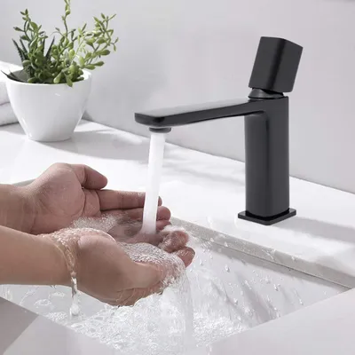 Produktbild von Wasserfall Messing Wasserhahn Bad Waschbecken Mischbatterie Wasserfall modernes Design (schwarz)