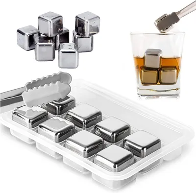 Produktbild von Wiederverwendbare Eiswürfel aus Edelstahl – Set mit 8 Stück