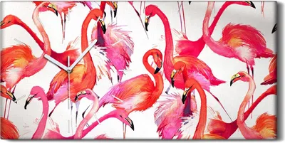 Produktbild von Leinwand Wanduhr Wandkunst Uhr Geräuschlos 60x30 Abstrakte Kunst Flamingos - weiße Hände