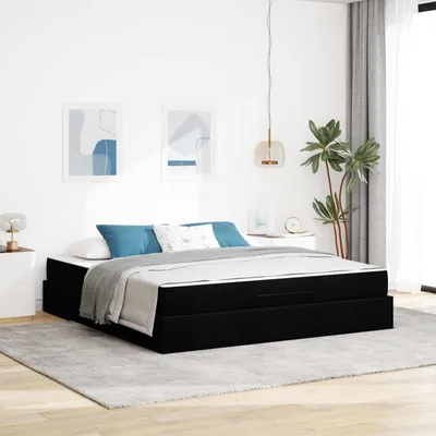 Image de Lit de luxe - Ensemble lit et matelas, 2 pièces, couleur noire, revêtement en tissu