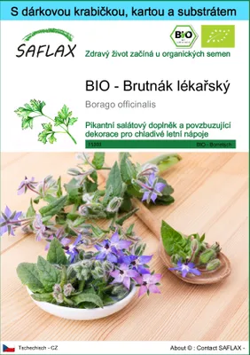 Obrázek produktu pro SAFLAX Dárková sada - BIO - Brutnák lékařský - Borago officinalis - 40 Semena - S dárkovou krabičkou, přepravním štítkem, dárkovou kartou a pěstebním médiem