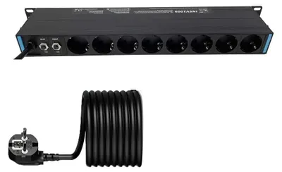 Immagine prodotto di Infitronic INSV1009, ciabatta da 19 pollici con 14 prese Schuko + 1 presa IEC C13, con illuminazione LED USB, 1