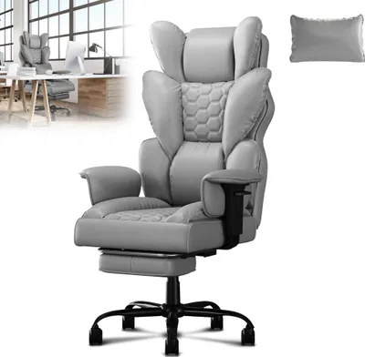 Obrázek produktu pro XMTECH Ergonomická kancelářská židle s vysokým opěradlem,Polyuretankůže s podnožkou, manažerská otočná židle s polstrovanými područkami pro domácnost a kancelář(černá)