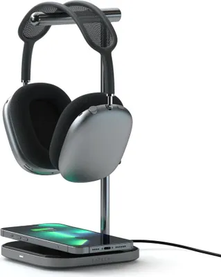 Image de Satechi 2-in-1 Casque Stand/Sans Fil Chargeur – Minimise les Câbles Désordonnés – Stocke et Recharge vos Écouteurs – Connexion d'Entrée Principale USB-C
