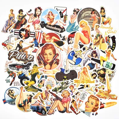 Pin Up Girls Sticker, 49 Stück, Retro, für Auto, Laptop, Skateboard