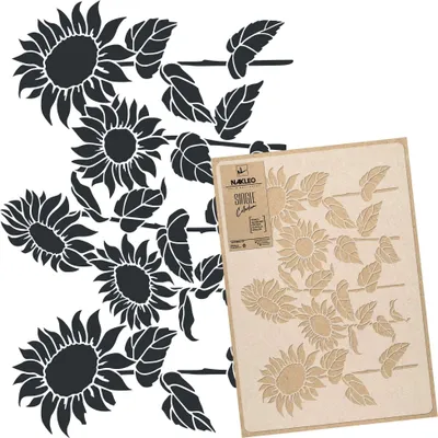 Produktbild von Große Malschablonen M 43x64 cm, Sonnenblume Blatt Natur Muster, Wiederverwendbare Kunststoff Wandschablone