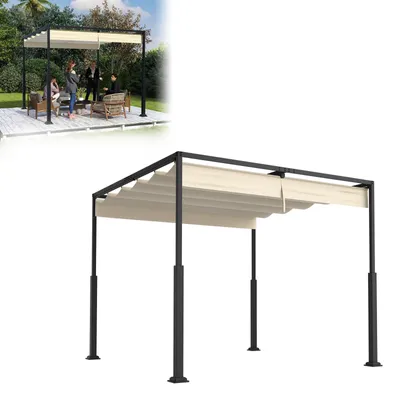 Image de Pavillon pergola NAIZY 3x3 m avec structure en acier stable et toit coulissant de haute qualité en polyester enduit de PA, abri de terrasse indépendant, idéal pour l'extérieur (Beige)