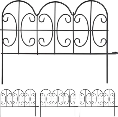 Immagine prodotto di Relaxdays Bordura da giardino a innesto, 4 elementi, A x L: 28,5 x 39 cm, metallo, recinzione per aiuole da giardino, stile vintage, nero