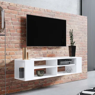 Obrázek produktu pro Selsey WERI - TV stolek / nástěnná police na TV bílá se 4 otevřenými přihrádkami, minimalistická, šířka 140 cm