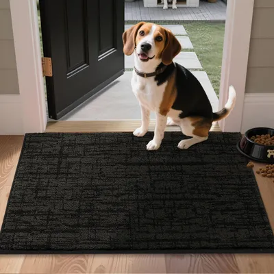 Obrázek produktu pro Podlahová rohož do interiéru, omyvatelná, strukturovaná, zachycující nečistoty, rozměry 60 x 90 cm, černá barva