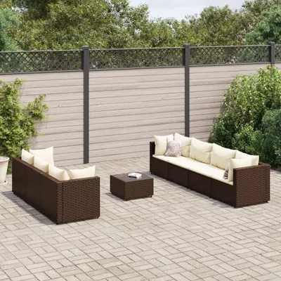 Produktbild von 8-tlg. Garten-Lounge-Set mit Kissen Braun Poly Rattan - Gartenmöbelgarnituren 3308033