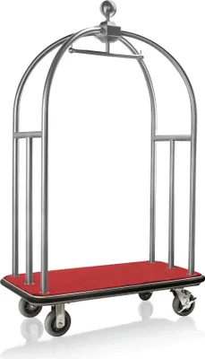 Produktbild von WAS Germany Gepäckwagen, 112 x 61 x 186 cm, silberfarben gebürstet, roter Teppich, Edelstahl