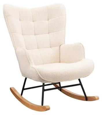 Produktbild von Schaukelstuhl - Wiegestuhl - Schaukelsessel - Loungesessel - Skandinavisches Design - Bezug aus Teddy-Stoff