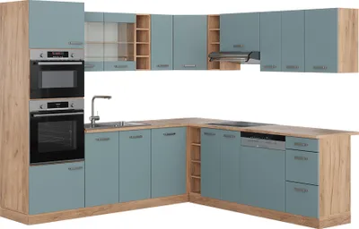 Produktbild von Eckküche Vicco R-Line Blau-Grau/Goldkraft Eiche 247 x 46 cm ohne Arbeitsplatte, Model 41023
